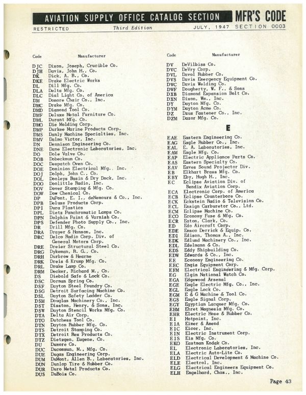 FS Navy ASO Catalog Manufacturers Index G503 Military Vehicle